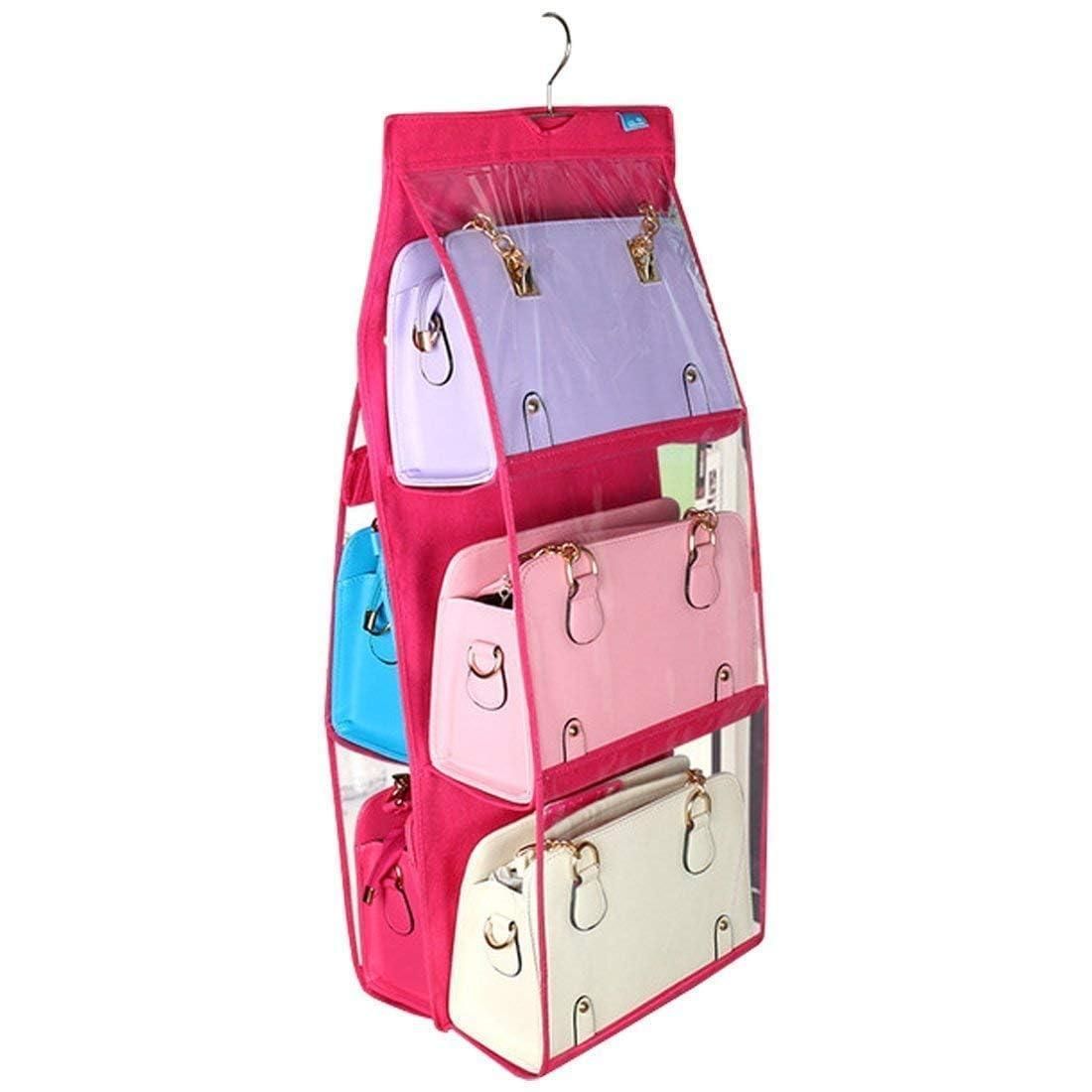 6 Pocket PVC Storage Bag Organizer Hanging Bags Closet Or Ganizer Wardrobe Rack Hangers Holder for Fashion Handbag Purse Pouch